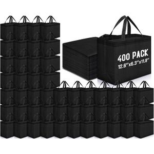 Windyun Reusable Grocery Bags Non Woven with Handles Large Shopping Bags, Foldable Portable Tote Bulk, 12.6 x 11.8 x 6.3 Inch, for Grocery Retail, Bulk Wholesale Supply 400 Pack