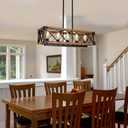 Giluta Rectangle Wood Chandelier Farmhouse Style Dining Room Kitchen Lighting Fixtures, 5 Lights Ceiling Hanging Pendant Lighting UL Listed