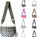 Nylon Crossbody Bag Bum Bag Handbag for Women, Spacious Purse Bag lightweight Sling Bag Wallet with Adjustable Strap (Bean Green Checkered)