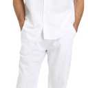 RPOVIG Linen Shirt Pants Outfits:Men's Linen Sets 2 Piece Short Sleeve Shirts Yoga Pants Beach Wedding Suits (Large, White)