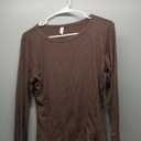 Laughido Women's Crew Neck Long Sleeve Basic T Shirts Slim Fit Casual Tops Ribbed Knit 2025 Clothes (X-Large, Brown)