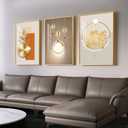 Framed Modern Luxury Gold Wall Art for Living Room, Set of 3 Piece Contemporary Paintings Artwork for Walls, Golden Prints Pictures with Gold Frame, Wall Decor for Home Office - Total 30" x 60"