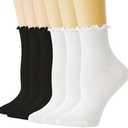TOAMOUR Womens Ruffle Socks, 12 Pairs White Lettuce Edge Turn-Cuff Cotton Frilly Ankle Crew Boot Socks