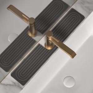 Faucet Mat for Kitchen Sink, Diatomite Stone Drying Sink Protectors, Bathroom Faucet Splash Guard, Quick Dry Water Absorbing, Non-Slip Stone Tray for Kitchen Counter, Grey, 23.6" x 3.9" (Gray)