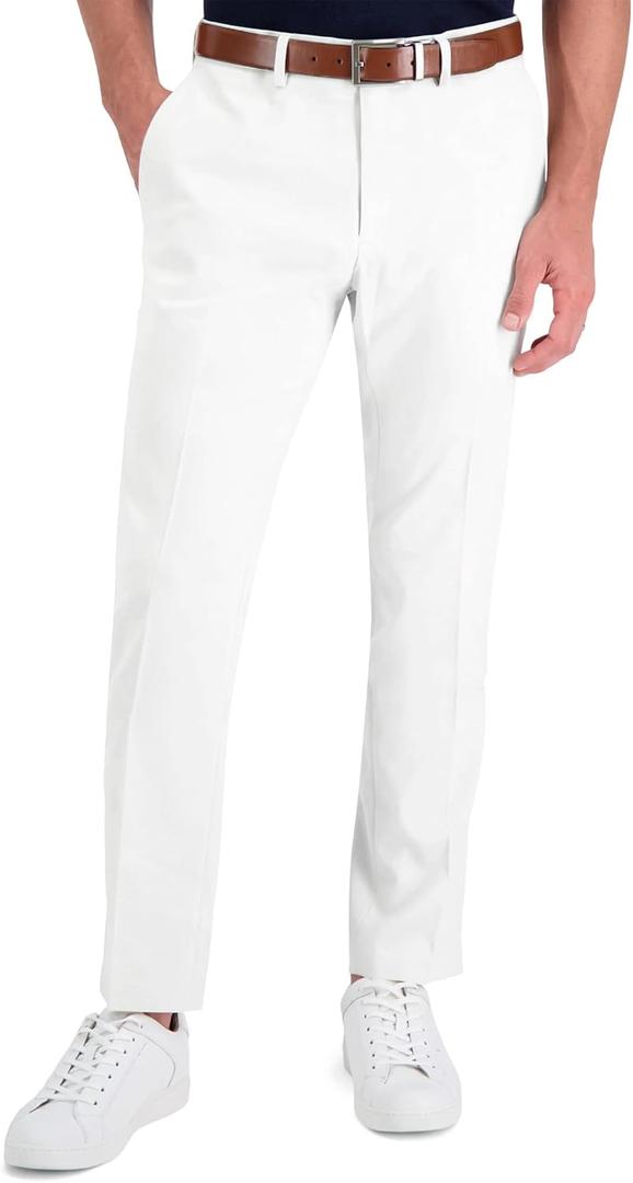 Men's Cozy Hidden Expandable Waist Dress Pants | Premium Stretch Texture Weave Work to Weekend Pants (30W x 30L, White)