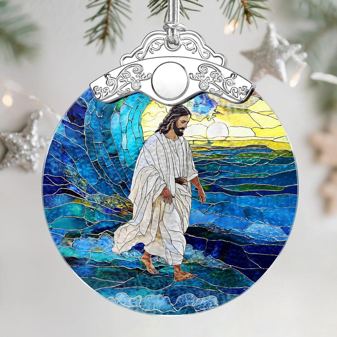 Religious Christmas Ornaments - Stained Glass Jesus Christ Ornament | Christian Christmas Decorations | God Jesus Home Decor | Xmas Tree Decor | Holiday Decor Christian Gifts | Religious Gifts