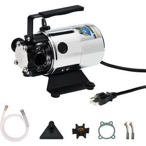 115V 330GPH Self-Priming Transfer Pump, LilMonster Auto Portable Electric Utility Water Pump with Suction Hose Kit,Bright Silver