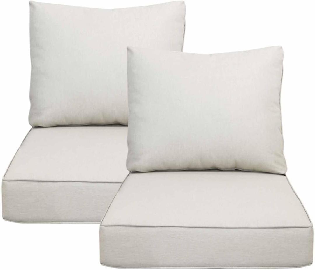 22x24 inch Outdoor/Indoor Deep Seat Patio Cushions Set of 2 Deep Seat Bottom Resilient Foam Filling Water Repellent Stain-Resistant UV Resistant Weather Resistant Almond, Water-repellent 22"x24"x5.1" 2sets