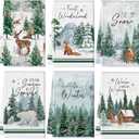 Hosuly 6 Pcs Winter Kitchen Towels Forest Hand Towels Wild Animal Snowflake Warm Dish Clothes Farmhouse Winter Decorative Tea Dishclothes Housewarming Gifts for Kitchen Holiday (Woodland)