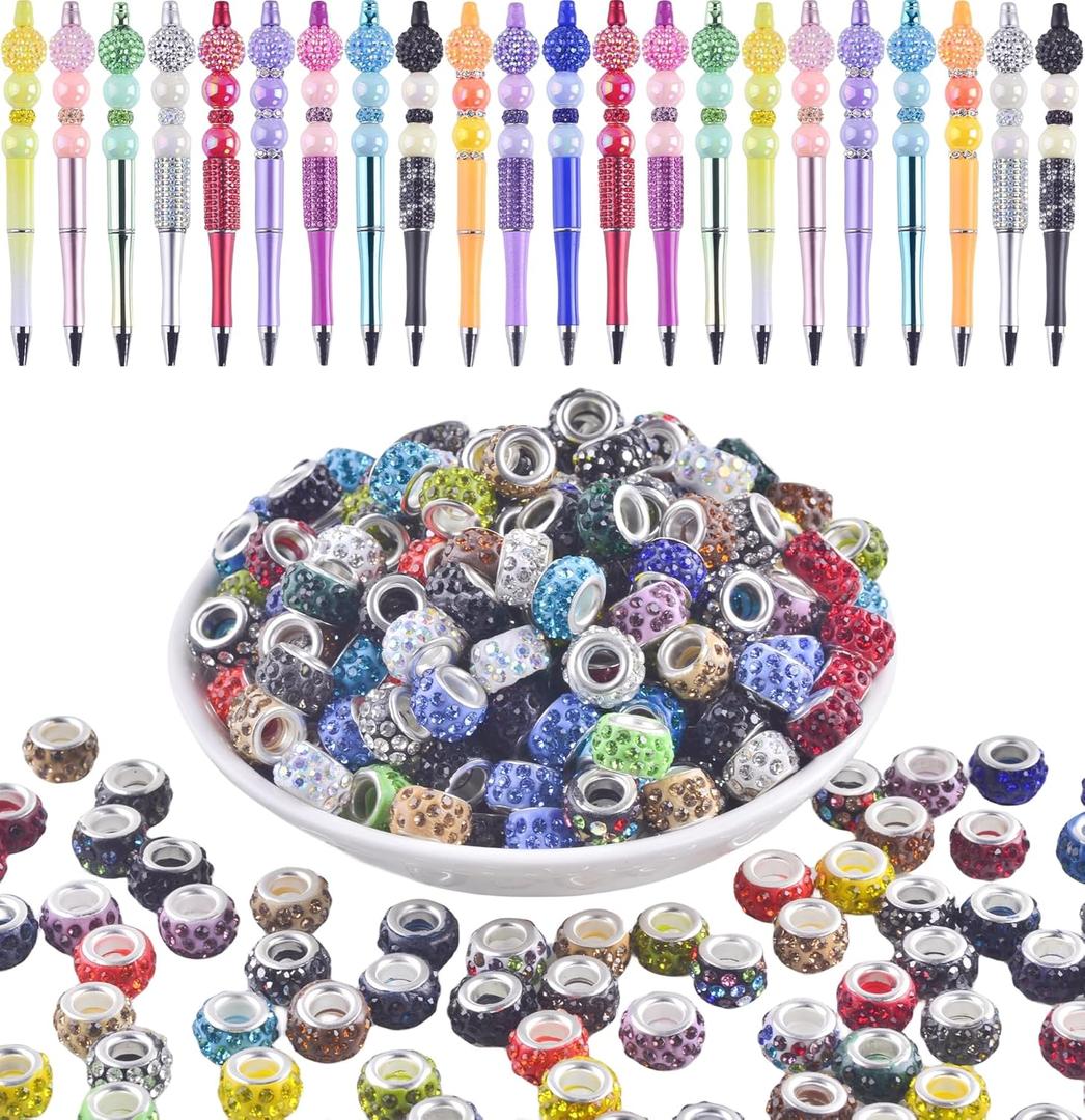 Large Hole Rhinestone Beads for Pens & Keychains - 100pcs Multicolor 12mm Spacer Beads for Jewelry Making