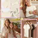 LessonZoo 3 Pack Girl's Short Sleeve T-Shirts Casual Bow Crewneck Shirt Solid Cute Tee Soft Summer Tops Basic Kids Clothes(Brown, Khaki, Cream,11-12 Years)