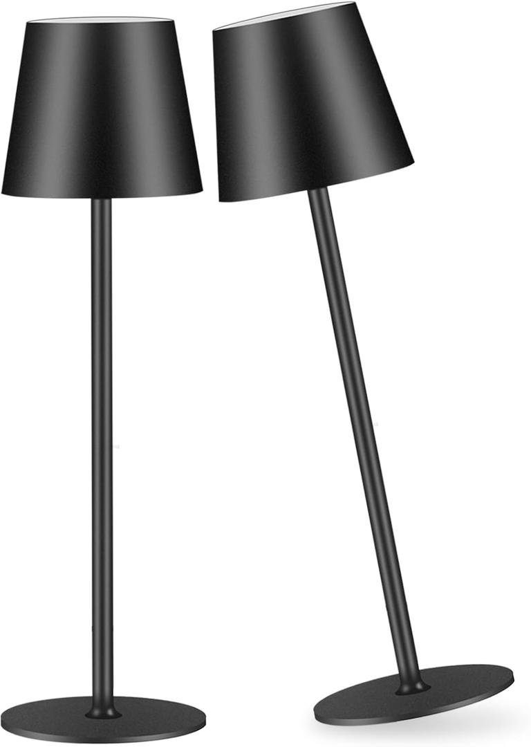 2 Pack Cordless Table Lamp, 5000mAh Portable Rechargeable LED Desk Lamp, 3 Color Modes Stepless Dimming Table Light with Memory Function, for Dinner, Patio, Home, Restaurant. (Black)