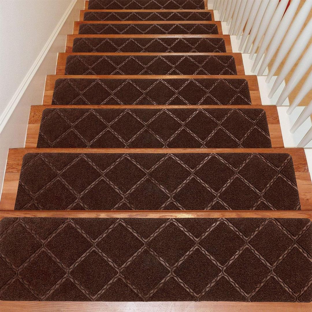 Seloom 9" x 36" Stair Treads for Wooden Steps- Carpet Non-Slip with Non Skid Backing Specialized for Indoor Steps, Removable Washable Step Runners Perfect for Dogs (Brown ,15-Pack, Rhombus) Seloom 9" x 36" Stair Treads for Wooden Steps- Carpet Non-Slip with Non Skid Backing Specialized for Indoor Steps, Removable Washable Step Runners Perfect for Dogs (Brown ,15-Pack, Rhombus)