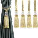 Curtain Tiebacks with Tassel, Outdoor Elegant Decorative Curtain Holdback,Modern Rope Window Curtain Ties Backs for Draperies (4, Gold)