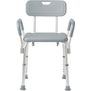 Medline Shower Chair with Backrest and Padded Armrests - 350 lb. capacity, Bath Bench, Seat, Stool for Independent Adult, Seniors, Elderly & Disabled Patients, Grey