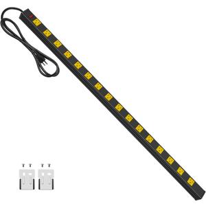 JUNNUJ Long Metal 16 Outlet Wide Spaced Garage Industrial Heavy Duty Power Strip with 6 FT Cord 15A, 125V, 1875W. Yellow