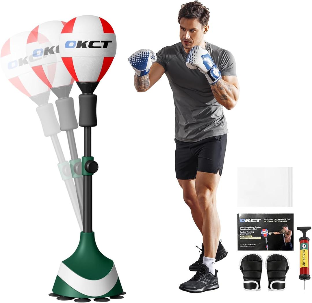 Punching Bag with Adjustable Height Stand, Thickened Steel Frame, Reflex Boxing Ball for Home Gym Equipment, Includes Floor Mat, Gloves & Pump, for Adults & Kids, 5.25ft x 0.96ft
