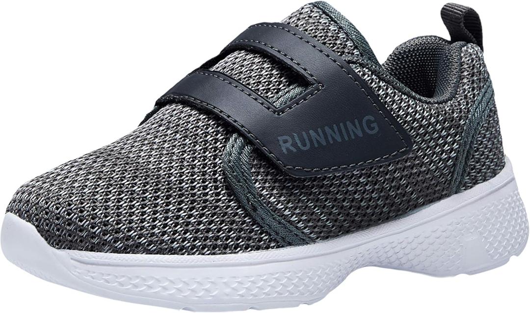 adituo Toddler/ Little Kid Boys Girls Lightweight Breathable Sneakers Strap Athletic Running Walking Sports Shoes Grey Size 5