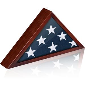 Flag Case for 3x5 FT Flag, 3'x5' American Flag Display Case Red Wood Memorial Flag Veteran Military Medal Pins Shadow Box with Acrylic Covered and Wall Mounted (Not for Burial Flag Size)