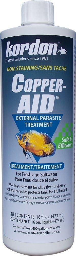 KORDON Copper-AID External Parasite Treatment for Aquarium Fish  Cures Ich, Velvet, and Parasites on Freshwater and Saltwater Fish, 16-Ounces