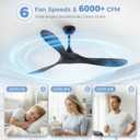 KASASS Black Ceiling Fan No Light, 52" Outdoor Fans for Patios/Porch/Bedroom/Kitchen with Remote, Noiseless, 3 Downrods, 6 Speed, Reversible DC Motor, Modern, 3 Blades, Timer