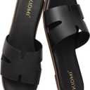 KIDMI Women's Dressy Flat Sandals, Comfortable Slip On Summer Slides, Fashion Open Toe Casual Sandals, Black, Size 6