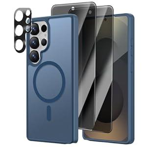 [4 in 1] Magnetic for Samsung Galaxy S25 Ultra Case, 2 Pics Privacy Screen Protectors and 1 Pic Camera Protector, Fit for MagSafe, Military Shockproof Translucent Matte S25 Ultra Cover, Dark Blue