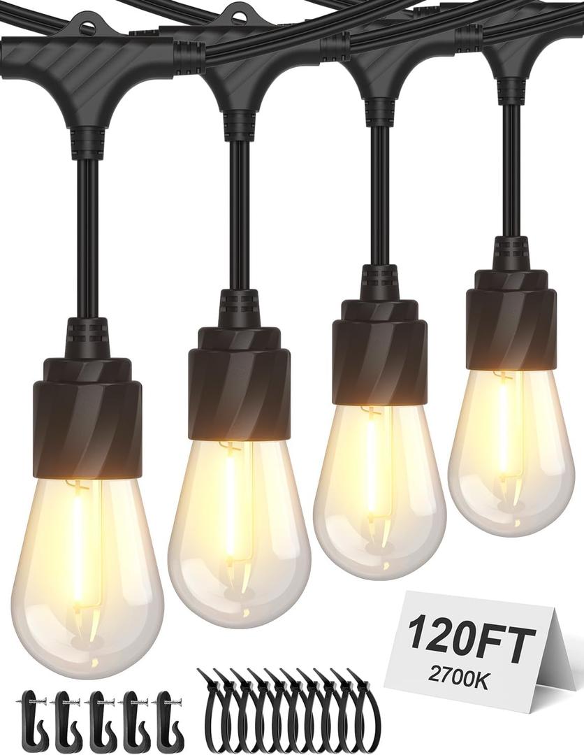 XMCOSY+ 120ft. LED Outdoor String Lights. 40 bulbs