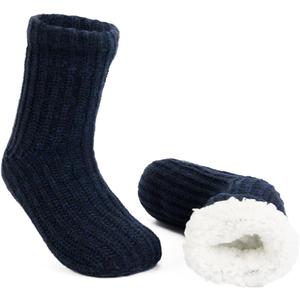 LEMZONE Men's Fluffy Slipper Socks Non Slip Winter Warm Cozy Fleece Lining Cabin Socks with Grips