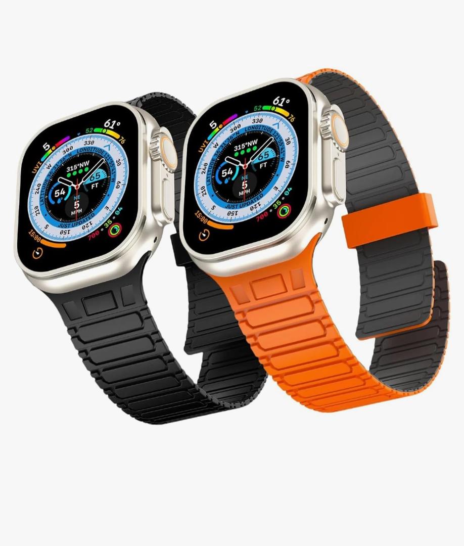 Magnetic Band Compatible with Apple Watch Ultra 2/Ultra Band for Men 49mm 46mm 45mm 44mm 42mm, Silicone Sport Waterproof Loop Strap Magnet Link for iWatch Series SE 10 9 8 7 6 5 4 3 2 1(2PCAK)