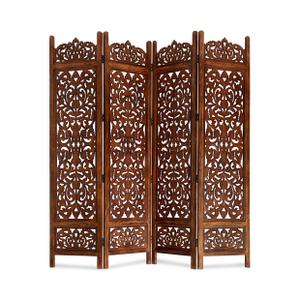 Lightnpro 4 Panel Blossom Wooden Room Divider 72" x 72" Hand-Carved Folding Privacy Screen, Pre-Assembled Decorative Partition for Living Room, Bedroom, Office Boho & Farmhouse Home Décor