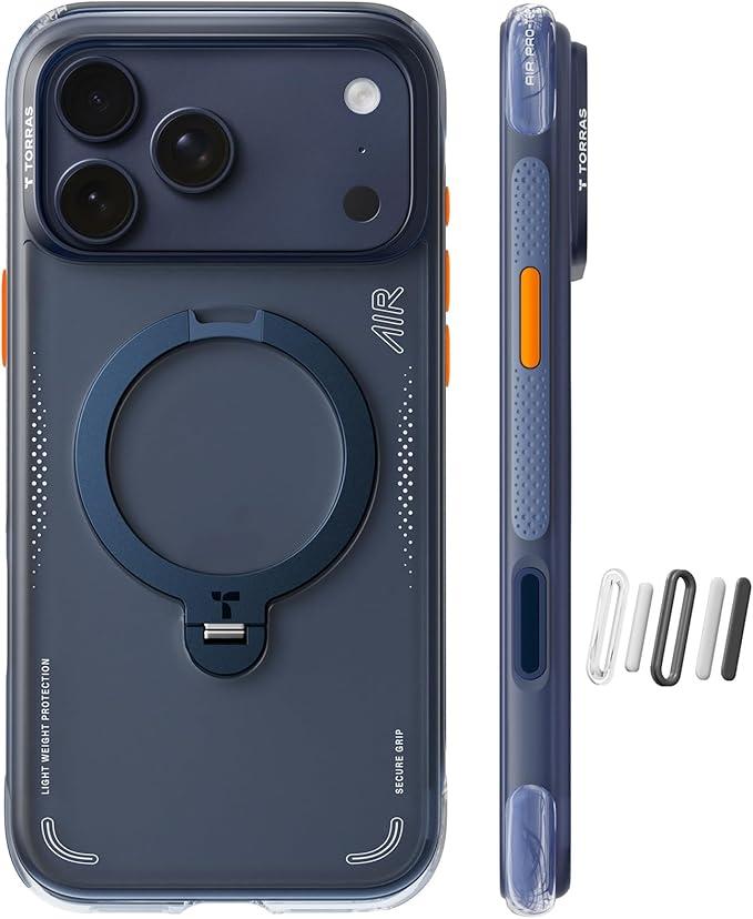 TORRAS Ostand Q3 Air for iPhone 17 Pro Case 6.3'' with Stronger Magnetic Stand, Fit for Magsafe, Airbags Miltary Protection, Camera Control for iPhone 17 Pro Case, Shockproof & Stylish, Midnight Blue