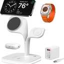 EXW for Magsafe Charger Stand,Charging Station for Multiple Devices, Wireless Charger for iPhone 16/15/14/13/12 Series,Apple Watch Series 1-9/Ultra,AirPods Pro with LED and Adapter (White)