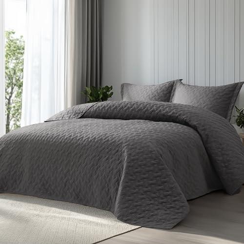 Bedsure Quilts Queen Size - Grey Bedspreads Queen Size with Basket Weave Pattern, Soft Quilt Bedding, Lightweight Comforter Coverlet for All Seasons (90" x 96")