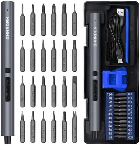 SHARDEN Mini Electric Screwdriver, 29 in 1 Small Electric Screw Driver Kit with 24 Magnetic Bits, Precision Cordless Repair Tool for Phone, Camera, Laptop, Watch