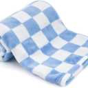 GreatBba Plush Checkered Baby Blanket for Boys Girls Nursery, 30"*40" Warm Short Fleece Blanket Neutral for Infant Newborn, Small Fuzzy for Sleeping, Chenille Baby for Stroller (Blue&White)