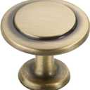 Alzassbg 10 Pack Brushed Antique Brass Cabinet Knobs, 1-1/4 Inch Diameter Round Kitchen Knobs for Cabinets and Drawers AL6012AB