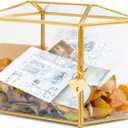 Wedding Card Box with Slot and Lock, 10.2'' Glass Card Boxes for Reception, Gold Decorative Card Holder, Clear Reusable Keepsake Storage for Wedding, Party, Baby Showers, Tabletop Decor
