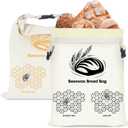 2-Pack Beeswax Bread Bag for Sourdough, Reusable XL Cotton Bread Bag for Homemade Bread, Sourdough Bag, Beeswax Bag with Date Tracker, Sourdough Bread Storage for Freshness, 17x13in (Black-Orange)