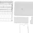 White/Black Dish Drying Rack for Kitchen Counter, Metal Dish Drying Rack with Drainboard, Detachable Multifunctional 2 Tier Dish Drying Rack with Utensil, Cup, Knife, Cutting Board Holder(White)