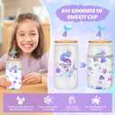 Clexela Birthday Gifts for 4 5 6 7 8 9 10 11 12 Year Old Girls Monogrammed Initial Glass Cups,16oz Glass Cups with lid and straw, Personlized Valentine Mermaid Gifts for Kids Girls Purple S