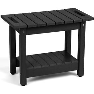 Waterproof Shower Bench, 24" Poly Lumber Shower Stool for Shaving Legs, Shower Chair Seat with Storage Shelf and Handles, Bathroom Bench for Inside Shower, Non-Slip (Black)