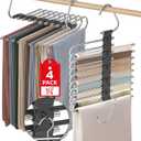 Upgrade 9 Layers Pant Hangers Space Saving, Non Slip Stainless Steel Multifunctional Pants Rack S-Type Clothes Pant Closet Hanger Organizer with Hooks for Pants Jeans Trousers Scarf (4 Pack, Black)