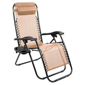 Elevon Zero Gravity Chair with Cup Holder & Removable Pillow, Adjustable Reclining Outdoor Patio Folding Chairs for Adults Portable Lounge Chair Furniture for Poolside, Lawn, Beach, Camping