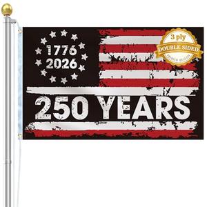 FLUUZE American 250th Anniversary Flag, Double Sided 3 ply 3 * 5 ft, American Flags for Outside, Heavy Duty, 4th of July Decorations, USA 1776-2026 250th Birthday Premium Flag with Grommets (Style 1)