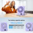 WHATOOK Small Desk Fan Personal Fans: 5000mah 25 Hours Battery Office Quiet Mini Desktop Fan Portable Rechargeable Travel Essentials (Purple, 2000 mAh)