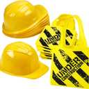 Bedwina Construction Themed Party Supplies - (24 Pack) Construction Party Favors Hat & Mini Tote Bag Supplies - (12) Yellow Construction Hats for Kids & (12) Construction Goodie Bags
