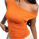 EMMIOL Off Shoulder Tops for Women Cute Sleeveless Polka Dot Shirts Ruched Sexy Going Out Tank Top Y2K Clothes XS