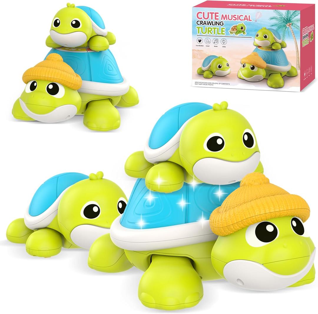 Baby Toys 6-12 Months Musical Turtle Crawling Toy with Mama and Babies Tummy Time Toys, Crawling and Interaction Modes Toy for Babies 6-12 12-18 Months 1 Year Old Girl Boy Gifts for Birthday Christmas
