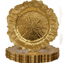 MAONAME 13" Gold Charger Plates, Round Reef Chargers for Dinner Plates, Plastic Plate Chargers for Table Setting, Wedding Decor, Set of 12